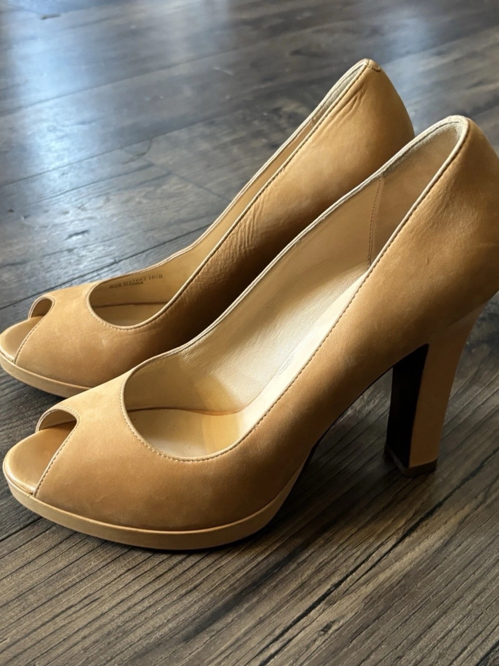 Cole Haan Camel Leather Peep-Toe Block High Heels Size 10.5